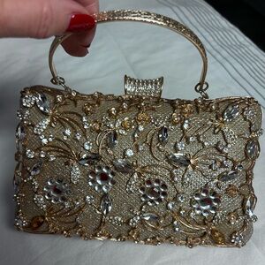 Elegant Gold and Silver Embellished Clutch with removable strap or handles